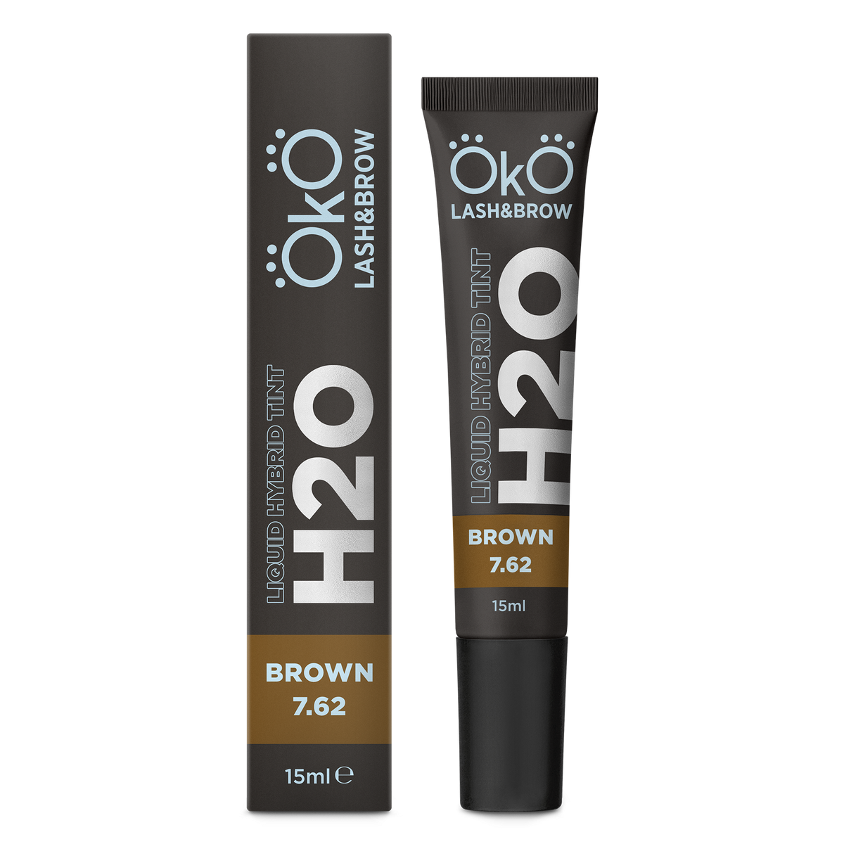 Vopsea hibridă lichidă pentru sprâncene și gene OKO Liquid Hybrid Tint H₂O Brown 7.62, 15 ml