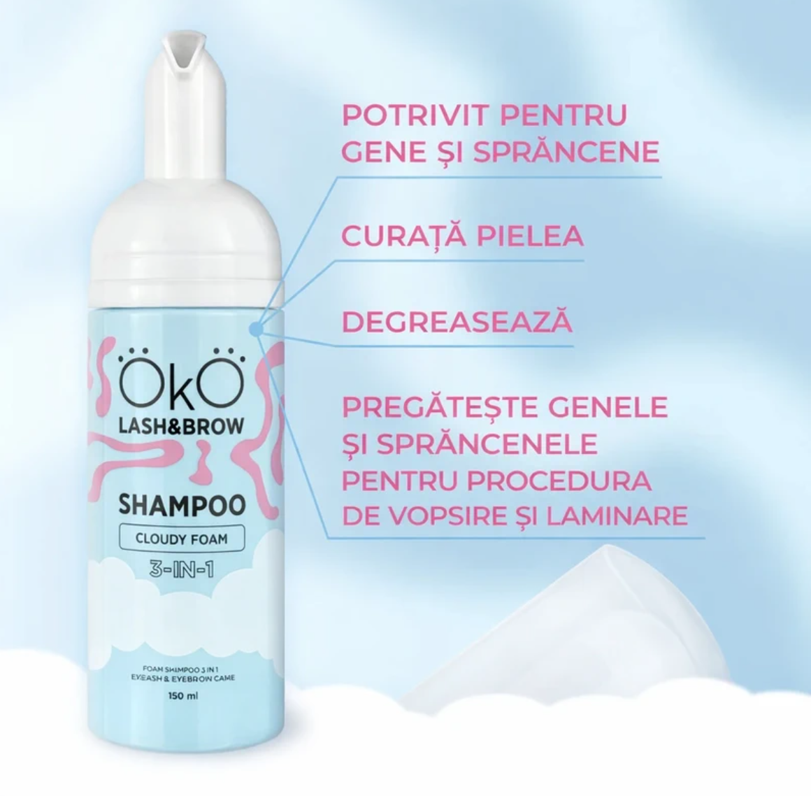 Șampon-spumă 3 în 1 OKO Shampoo Cloudy Foam, 150 ml
